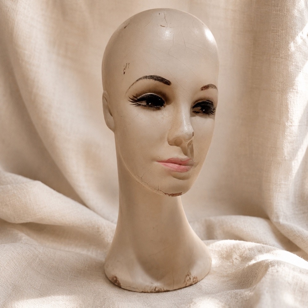 Vintage MCM Hand Painted Mannequin Head Wig Hat Display Bust Mod Plaster Comp